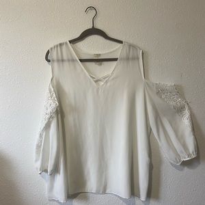3X, White sheer cold shoulder blouse